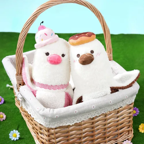 Miniatura 7 de PEACH CAT Almohada de felpa de pato de plátano con sombrero de pastel de cereza, pato de plátano, regalo para niñas y niños, blanco y rosa, 12
