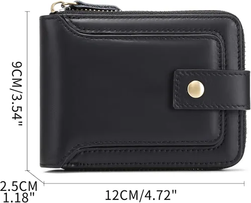 Miniatura 8 de GOIACII Cartera con cremallera para hombre, de piel auténtica, con bloqueo RFID, con cremallera, bolsillo para monedas, para identificación, con Café
