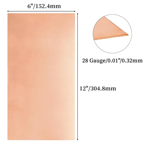 Miniatura 2 de GOORY 3 láminas de cobre puro – calibre 28 (0.013 in) de grosor 6 x 12 pulgadas 99.9% + placa de cobre – lámina fina de doble cara adjunta para 28