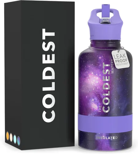 Miniatura 94 de Coldest - Botella para agua con tapa que incluye pajilla, térmica y metálica (acero inoxidable), para hombres y mujeres, color morado