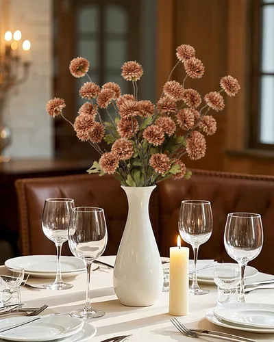 Miniatura 6 de DuHouse 6 piezas de flores artificiales de seda falsa pompón, mini rosa falsa pequeña con tallos para ramos de bodas, centros de mesa, jarrones, Café