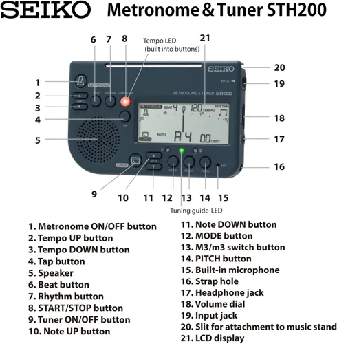 Miniatura 6 de Seiko Chromatic Tuner and Metronome with Tones (STH-200B)
