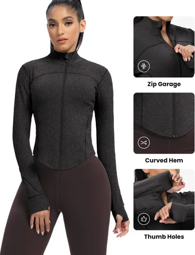 Miniatura 100 de AVGO Chaquetas de entrenamiento recortadas para mujer, con cremallera, ajustadas, atléticas, con agujeros para el pulgar