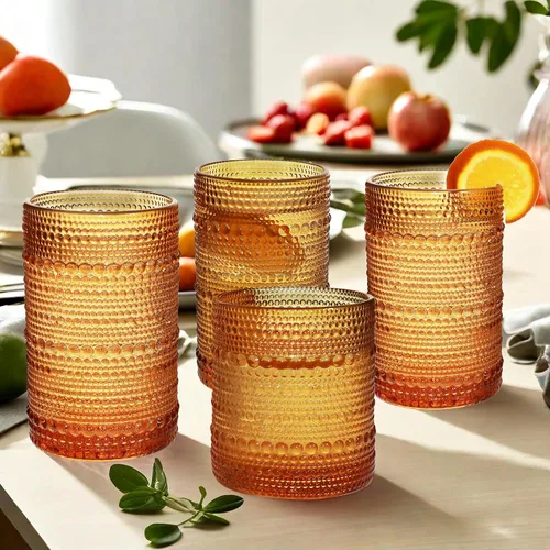 Miniatura 6 de Juego de Vasos de Beber Vintage Hobnail, Juego de Cristalería de 8 Vasos, Vasos Highball de 12 oz y 10 oz, Vaso Tumbler para Cócteles, Whisky, Jugo