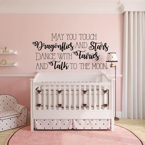Miniatura 5 de Nursery Wall Decal - "May You Touch Dragonflies And Stars" Quote Lettering - Elegant Vinyl Wall Decor for Baby's Room - Crib Accent for Newborn Boy