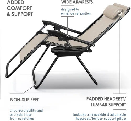 Miniatura 6 de Nestl Zero Gravity - Juego de 2 sillas de patio al aire libre con almohadas y bandejas portavasos, silla de campamento reclinable de malla de acero