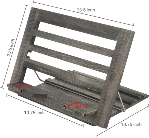 Miniatura 5 de MyGift Soporte para libros de cocina de madera gris rústica, ajustable y plegable, carpeta de recetas y soporte para tableta