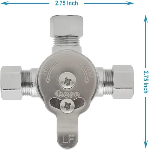 Miniatura 4 de HYDRO MASTER Válvula mezcladora de agua mecánica, Válvula de templado termostática, Construcción de latón sin plomo, Conexiones de compresión de 3/8