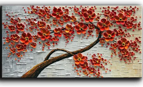 YaSheng Art - Pintura al óleo pintada a mano sobre lienzo Textura Paleta Cuchillo Pinturas Flores Rojas Pinturas Modernas Decoración del Hogar
