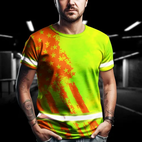 Miniatura 7 de Camisa de alta visibilidad para hombre, camisas de seguridad reflectantes con nombre personalizado para patriota, patriótico, veterano, militar