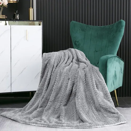 Miniatura 9 de Tache - Manta de piel sintética gris para sofá, manta mullida con textura burbujeante a rayas en relieve, cálida, súper suave y esponjosa, manta