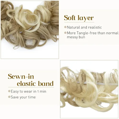 Miniatura 3 de Benehair Coleta de pelo desordenado de 32 pulgadas, cola de caballo esponjosa, rizado, moño de juva, ondulado, dona, moño sintético, para mujer
