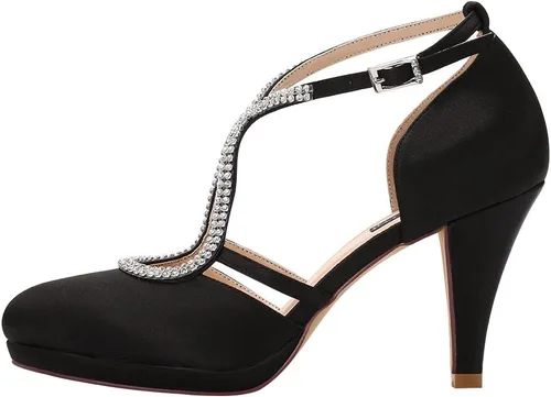 Miniatura 2 de ERIJUNOR Zapatos de boda nupciales de satén con plataforma y correa de tobillo para mujer
