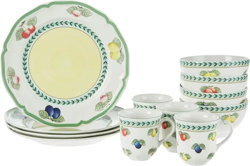Villeroy & Boch French Garden - Juego de vajilla de 12 piezas, servicio para 4, platos, cuencos y tazas, porcelana premium, fabricada en Alemania