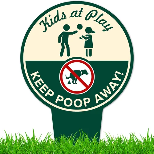 Miniatura 12 de Cartel de "Kids at Play, Keep Poop Away", 7 x 13, estacas integradas de alta resistencia, uso en interiores y exteriores, compuesto de aluminio