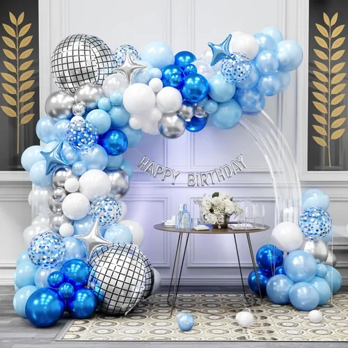 Miniatura 3 de FunHot Kit de arco de globos azules y plateados, kit de guirnalda de globos de color azul metálico y blanco plateado con globos de aluminio
