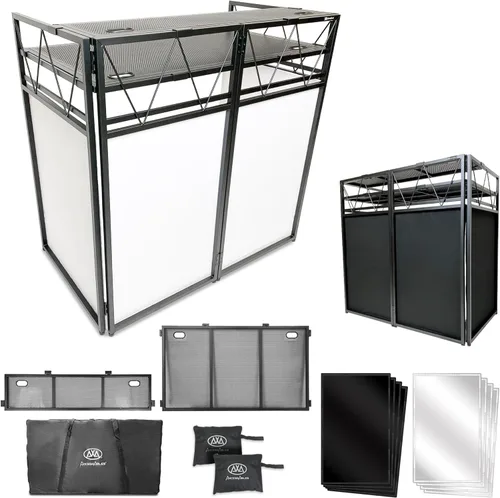 Miniatura 10 de AxcessAbles - Cabina de fachada portátil para DJ con pantallas de iluminación en blanco y negro, fundas de transporte, mesa de DJ de pie - 40 x 20