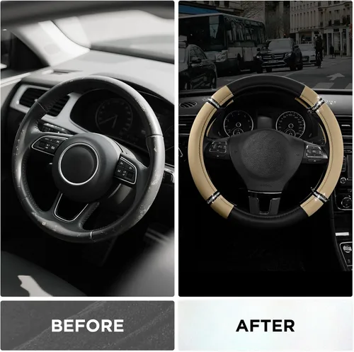 Miniatura 3 de Road Comfort - Funda de cuero antideslizante para volante de automóvil, ajuste universal para automóviles, camiones y SUV de 14.5 a 15 pulgadas