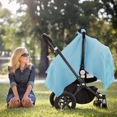 Miniatura 7 de Metplus Funda de asiento de automóvil de muselina para bebés, 100% algodón, transpirable, toldo para asiento de automóvil para verano, fundas