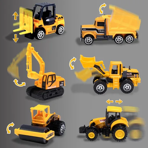 Miniatura 6 de Oriate Construction Juego de 6 piezas de automóviles fundidos a presión, incluyendo bulldozers, carretillas elevadoras, excavadora y otros autos