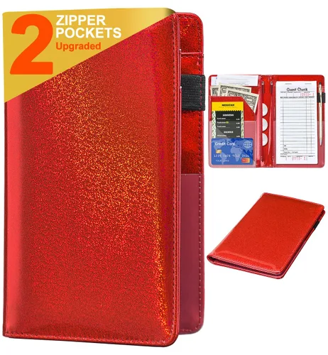 Miniatura 16 de Libreta organizadora para camarera Book&Waitstaff; de piel con brillos y cartera y bolsillo con cierre; lindo organizador con bolsillo para monedas
