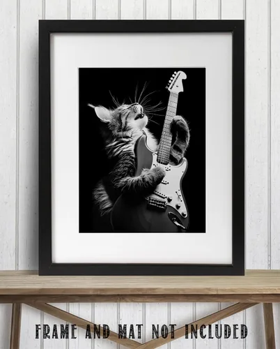 Miniatura 8 de Purrrfect - Póster sin marco de 11 x 14 pulgadas, arte de rockero felino, decoración de pared musical de guitarra eléctrica, ambiente clásico