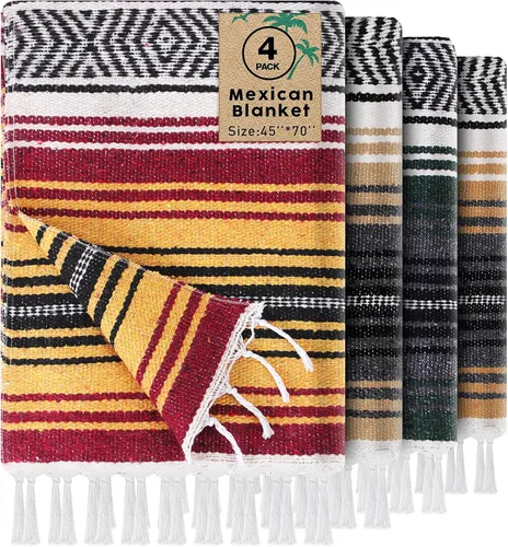 Miniatura 9 de Oudain - Paquete de 3 mantas mexicanas de 45 x 70 pulgadas, manta tejida de sarape Baja para playa, picnic, camping, decoración bohemia para sofá
