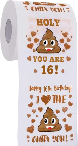Regalos de cumpleaños número 16 para niño o niña, papel de rollo de inodoro - Dulces decoraciones de cumpleaños 16, suministros de fiesta, regalos