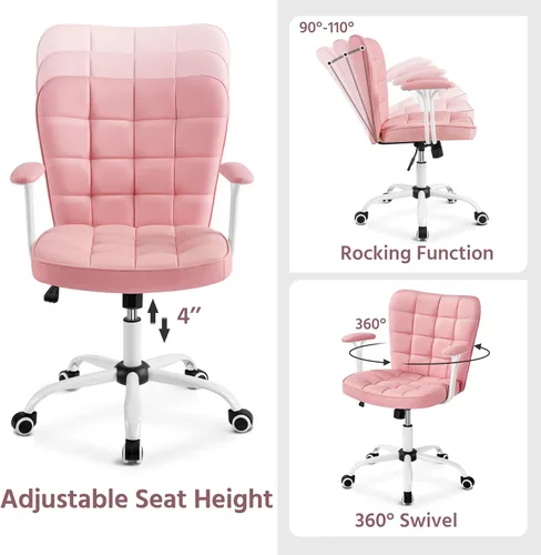 Miniatura 6 de Yaheetech Silla de oficina de piel sintética de respaldo medio, moderna silla inclinable ajustable con reposabrazos acolchados desmontables