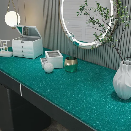 Miniatura 4 de CHIHUT Papel tapiz de color verde azulado con purpurina para dormitorio, papel tapiz para despegar y pegar, papel tapiz de tela extraíble, rollo