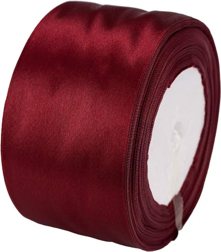 ATRBB Cinta de satén de 25 yardas y 2 pulgadas de ancho, perfecta para bodas, lazos hechos a mano y envoltura de regalos (rojo vino)