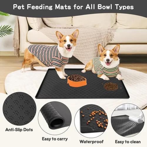 Miniatura 4 de Tapete de comida para perros y gatos para alimentos y agua, tapete de silicona para alimentación de mascotas, tapete para platos de agua para pisos