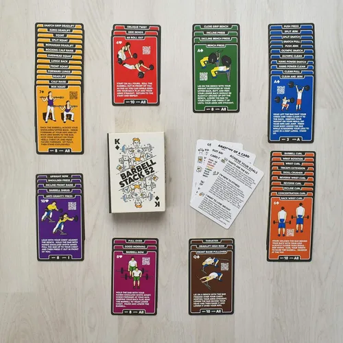 Miniatura 4 de Stack 52 Tarjetas de ejercicio con barra. Juego de cartas de levantamiento de pesas. Instrucciones en video incluidas. Culturismo, entrenamiento
