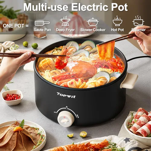 Miniatura 3 de TopWit Olla Eléctrica Hot Pot, Olla Eléctrica de 4L con Revestimiento Antiadherente, Cocina Eléctrica de Doble Alimentación para Freír en Profundo