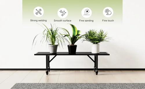 Miniatura 4 de Zhongma Soporte de metal para plantas de un nivel con ruedas, (35.43 pulgadas de largo x 8.66 pulgadas de ancho x 10.3 pulgadas de alto) soporte