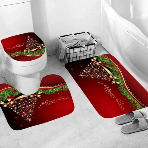 Miniatura 3 de Juego de cortinas de ducha de Navidad para decoración de baño, cortina de ducha de árbol de Navidad, copos de nieve, cortinas de tela impermeable