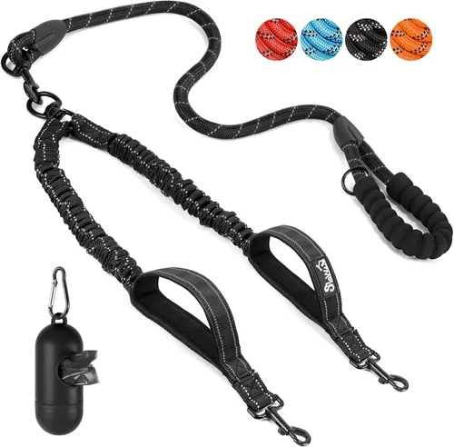 Miniatura 15 de SlowTon Correa doble para dos perros – Correa para perro sin enredos, correa giratoria de 360° reflectante doble para perro con dos asas acolchadas