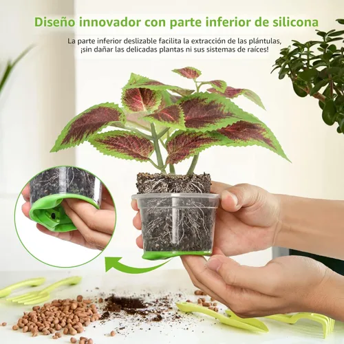 Miniatura 3 de MIXC Macetas de vivero engrosadas transparentes con base de silicona para fácil trasplante, 30 paquetes de 4 pulgadas, maceta transparente Verde