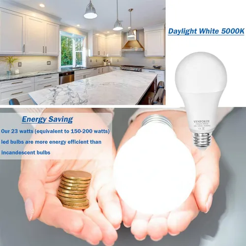 Miniatura 3 de Venforze Bombilla brillante, equivalente a 150 W-200 W, 2500 LM, E26, bombilla LED 23 W, luz diurna blanca, 5000 K, A21, no regulable, paquete de 2