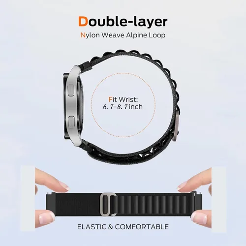 Miniatura 5 de Correa de nylon compatible con Samsung Galaxy Watch 7/FE/6/5 Pro 4 3/Watch 4 6 Classic/Active/Gear S2 S3 Frontier, correa de bucle deportivo de 20