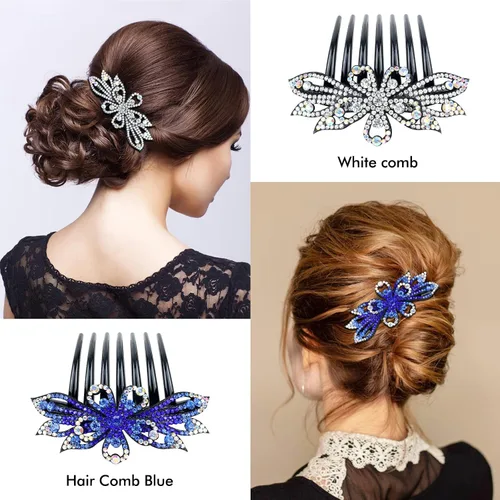 Miniatura 3 de Lawie Paquete de 6 peines laterales grandes de cristal con diamantes de imitación, dientes largos y brillantes, accesorios decorativos de plástico