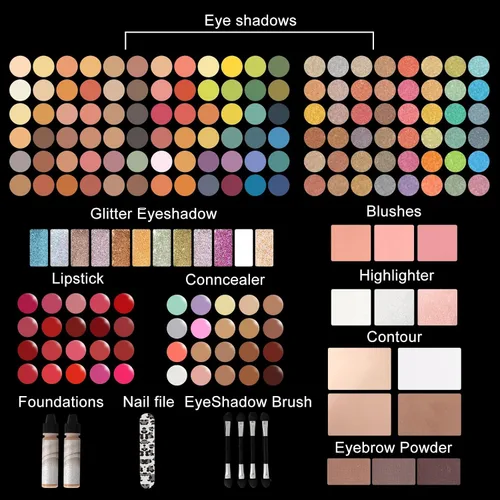 Miniatura 4 de MISS ROSE M - Paleta de maquillaje profesional de 187 colores, kit todo en uno con sombras de ojos, pintalabios, rímel, bases, rubores, lápices