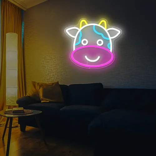 Miniatura 5 de Letrero de neón de vaca con diseño de vaca para pared, regulable, para habitación de niños, dormitorio, luces LED, decoración de animales, luz