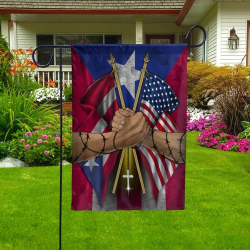 Bandera estadounidense con apretón de manos puertorriqueño (29.5 x 39.5 pulgadas), banderas de Estados Unidos de poliéster de alta calidad, bandera