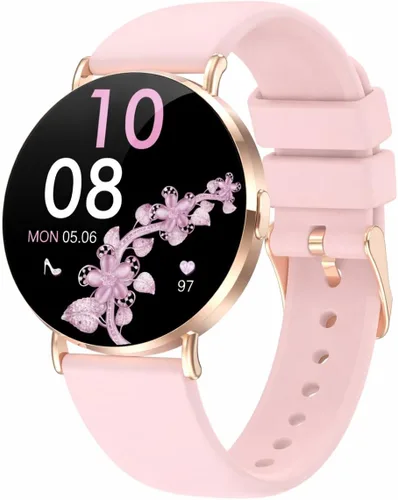 Relojes inteligentes para mujer, pulseras pequeñas, correa de silicona rosa de 1.614 in, reloj inteligente con llamada Bluetooth, pantalla AMOLED,