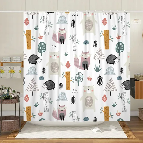 Miniatura 12 de Cortina de ducha náutica para niños, azul bohemio, océano, tiburón, abstracto, dibujos animados, decoración de baño, con cortinas de ducha de tela