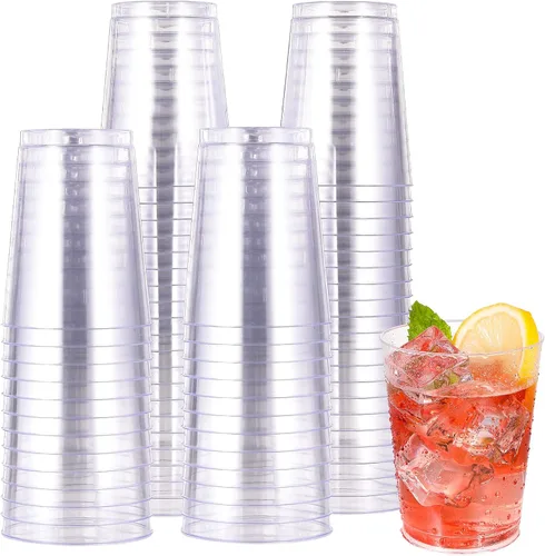 JOLLY CHEF 10 onzas Vasos de plástico transparentes desechables 100 unidades Vasos de plástico transparentes, vasos de fiesta de alta resistencia,