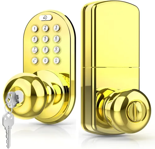 Miniatura 9 de Cerradura de perilla de puerta con teclado de entrada sin llave, cerradura digital inteligente electrónica mejorada para puertas delanteras, Bronce
