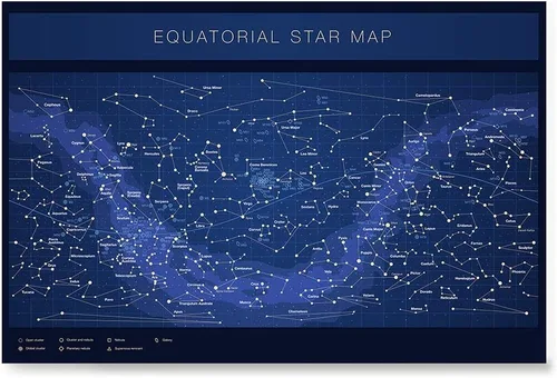 Miniatura 10 de Higly - Póster detallado de mapa de estrellas ecuatoriales – Constelaciones con nombres de estrellas – Impresión artística de pared para la escuela