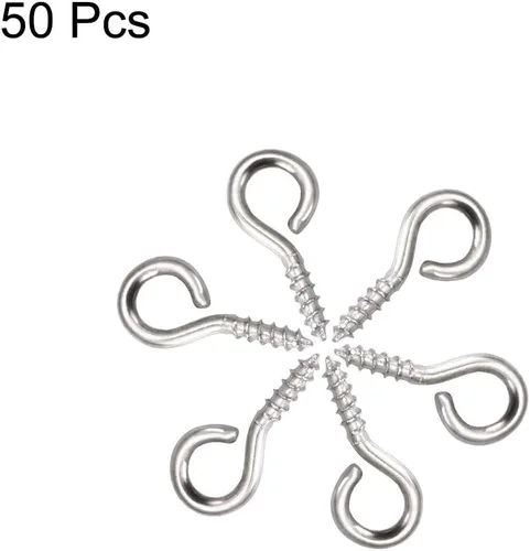 Miniatura 2 de uxcell Ganchos de ojo de tornillo pequeños de 0.59 pulgadas Tornillos autorroscantes Percha atornillada de acero al carbono Ganchos de anillo